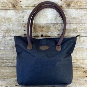 Bella Russo Tote Bag Charcoal Gray‎ Brown Straps Zipper Closure Large Carryall